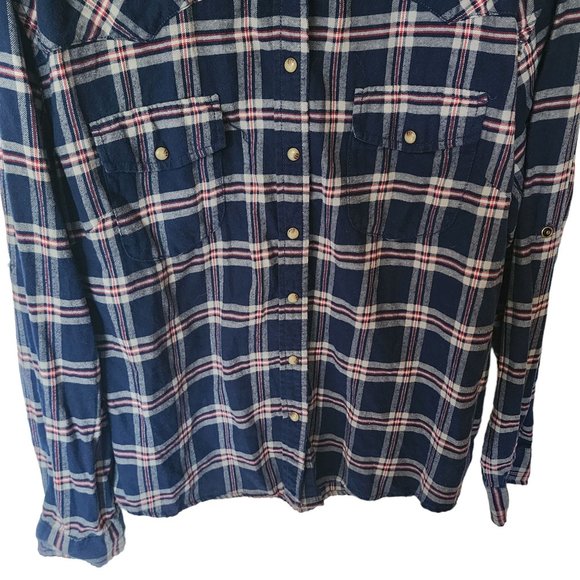 JACHS Girlfriend Bea Light Flannel Plaid Button-Down Shirt Blue XXL - Picture 10 of 14
